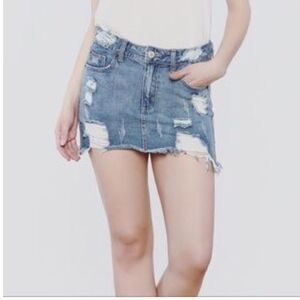 Litz Light Washed Distressed Denim Skirt